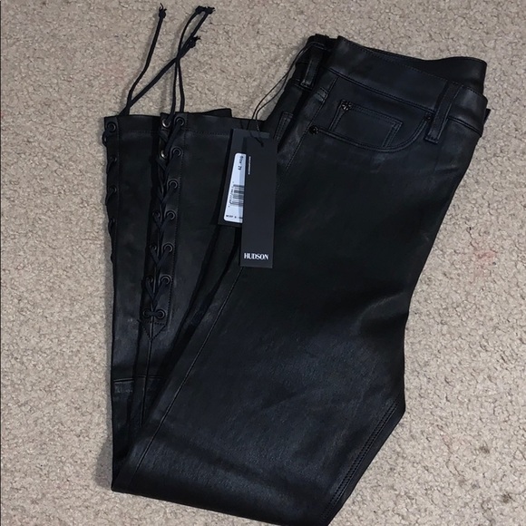 NWT HUDSON Sz29 100% LEATHER HI-RISE JEANS BLACK - Picture 3 of 8